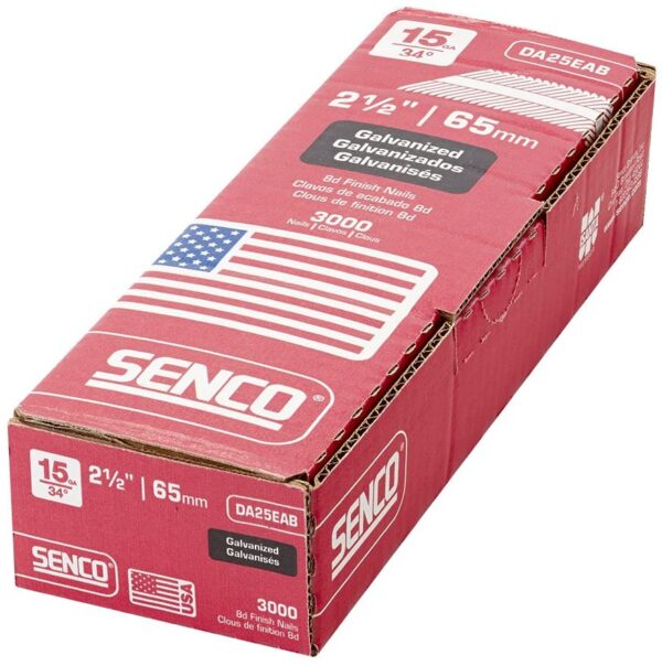 Red box of SENCO 15 Gauge 34° 2-1/2" Galvanized Brad Nails