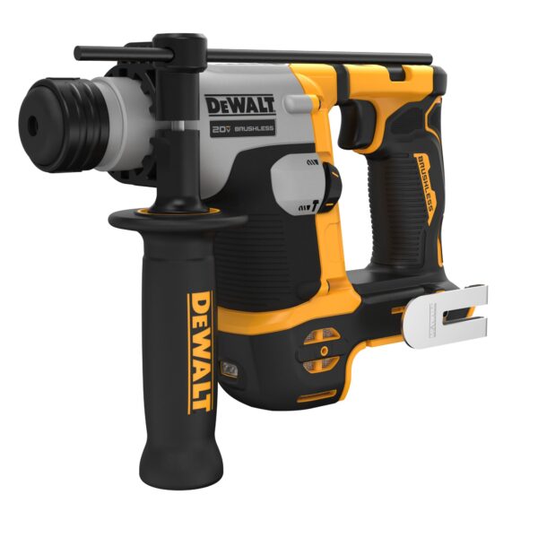 DEWALT ATOMIC 20V MAX* 5/8 in. Brushless SDS Plus Rotary Hammer with side handle, depth gauge, and belt clip