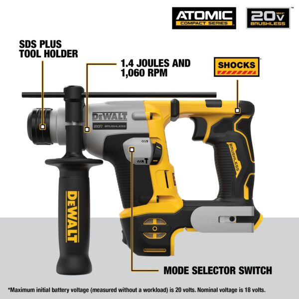 DEWALT ATOMIC 20V MAX* 5/8 in. Brushless SDS Plus Rotary Hammer (Tool Only) 2