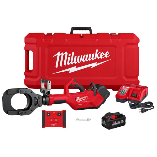 MILWAUKEE M18™ FORCE LOGIC™ 5” Underground Cable Cutter with Wireless Remote, a Battery, a Battery Charger, and a Kit Case