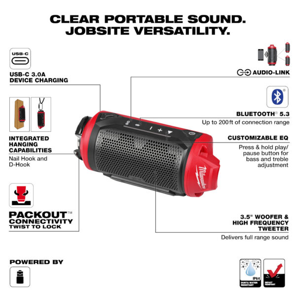 MILWAUKEE M12™ Bluetooth® Speaker w/ PACKOUT™ Compatibility - Image 5