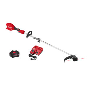 MILWAUKEE M18 FUEL™ String Trimmer w/ QUIK-LOK™ Kit including a Milwaukee string trimmer, an M18 battery, and a battery charger