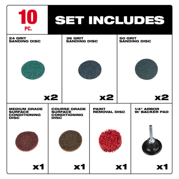 MILWAUKEE 10PC 2" Quick Change Disc Kit - Image 2