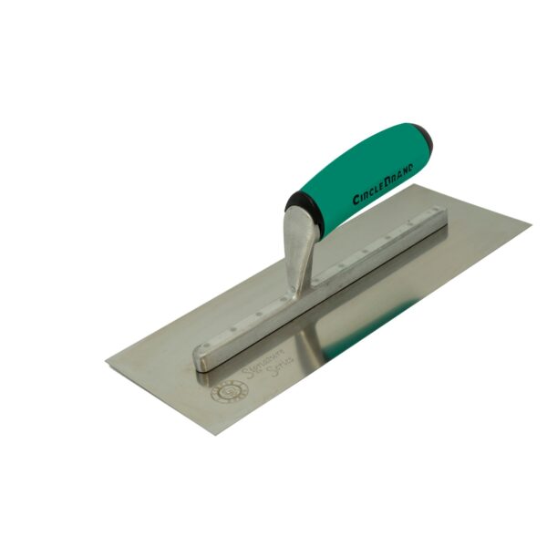 CIRCLE BRAND 11" x 4-1/2" Stainless Finishing Drywall Trowel with a green handle