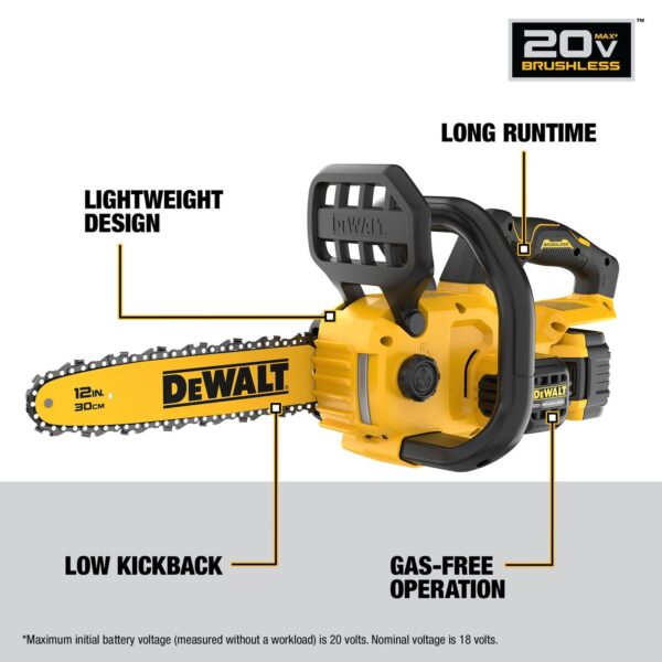 DEWALT 20V MAX* Compact 12 in. Brushless Cordless Chainsaw Kit - Image 3