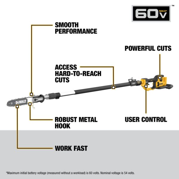 DEWALT 60V MAX* 10 in. Telescoping Pole Saw (Tool Only) - Image 2