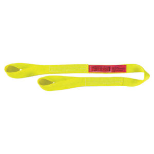 Yellow Ben-Mor 2" x 6' Lifting Sling with a loop on each end and a red tag