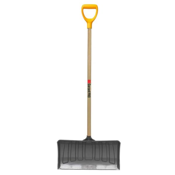 GARANT Snow Pusher, with a 21" Polypro Blade, a wooden handle, and a yellow D handle