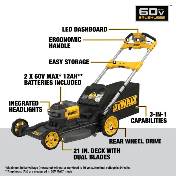 DEWALT 60V MAX* 21 in. Cordless Brushless RWD Self-Propelled Mower Kit - Image 3