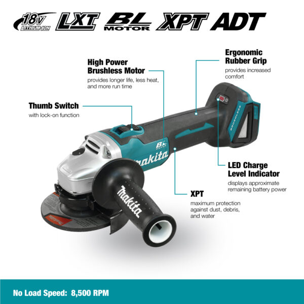 MAKITA 18V LXT Brushless 4-1/2" Angle Grinder w/Thumb Switch (Tool Only) - Image 3