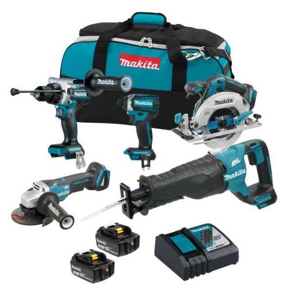 MAKITA 18V LXT Brushless 5 Tool Combo Kit, 5.0Ah x 2