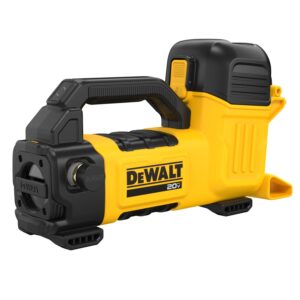 Black and Yellow DEWALT 20V MAX* Transfer Pump with a handle on top