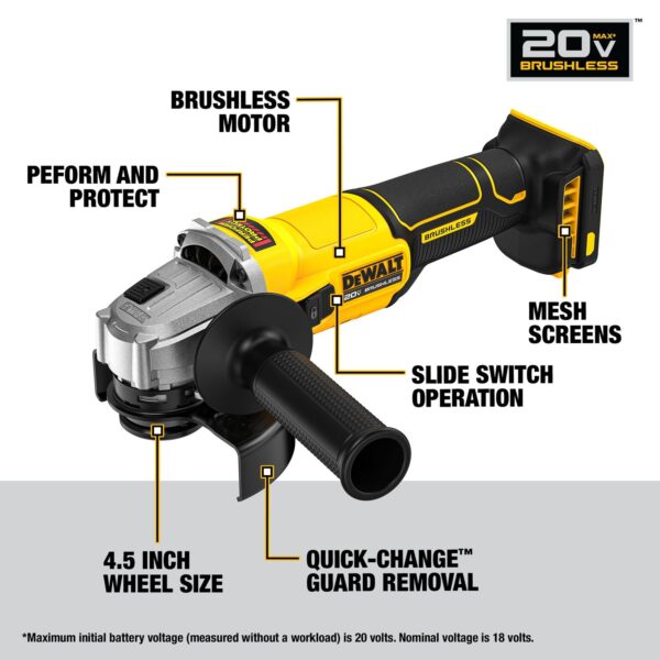 DEWALT 20V MAX* 4-1/2 in. Brushless Slide-Switch Grinder (Tool Only) - Image 3
