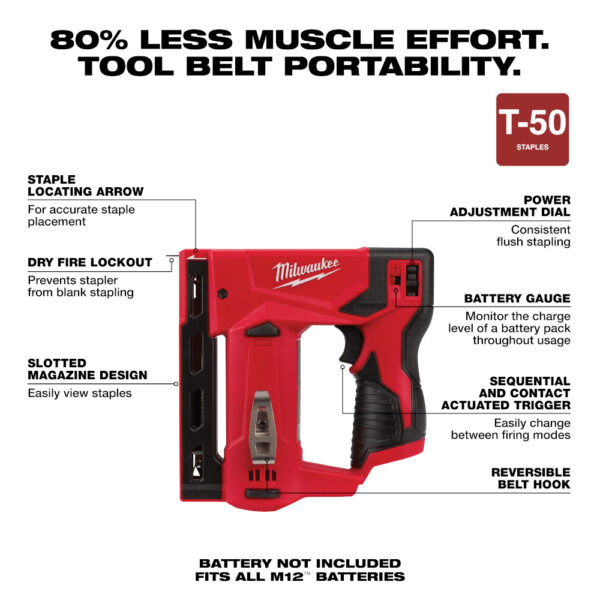 MILWAUKEE M12™ 3/8" Crown Stapler T50 (Tool Only) - Image 2