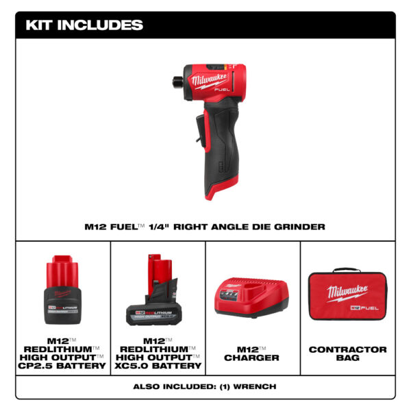 MILWAUKEE M12 FUEL™ 1/4" Right Angle Die Grinder Kit - Image 4