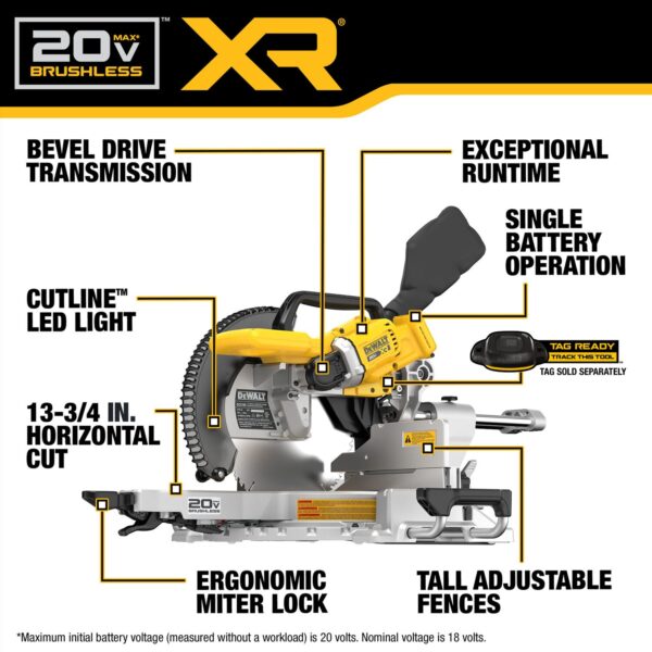 DEWALT 20V MAX* XR® 12 in. Double Bevel Sliding Miter Saw (Tool Only) - Image 3