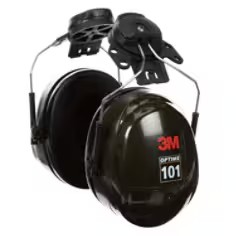 Pair of 3M dark green earmuffs with clips for hard hat mounting
