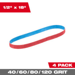 MILWAUKEE 1/2” x 18” 40/60/80/120 Grit Bandfile Belts – 4 pack variety