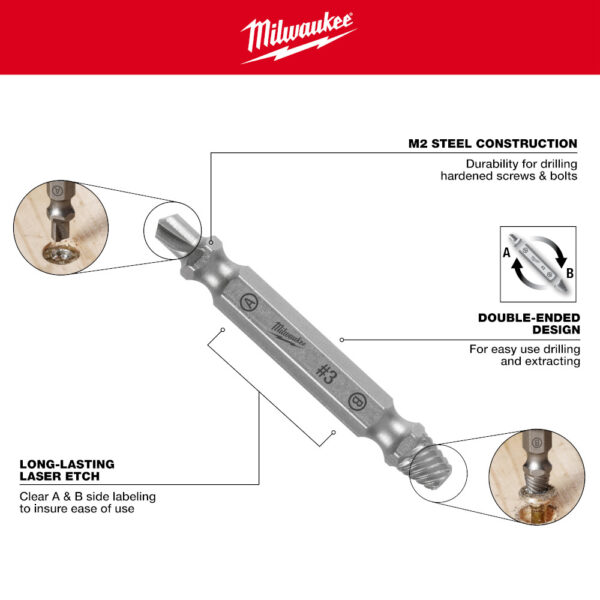 MILWAUKEE 4PC M2 Steel Screw Extractor Set - Image 2