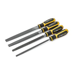 GEARWRENCH 4 Piece 8" Bastard File Set including 4 assorted files with black and yellow handles