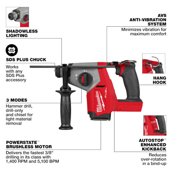 MILWAUKEE M18 FUEL  5/8" SDS Plus Rotary Hammer - Image 2