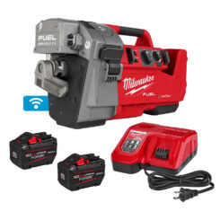 MILWAUKEE M18 FUEL™ RINGER™ Roll Groover Kit including a roll groover, 2 Milwaukee batteries, and a battery charger