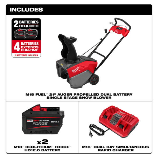 MILWAUKEE M18 FUEL™ 21" Auger Propelled Dual Battery Single Stage Snow Blower - Image 3