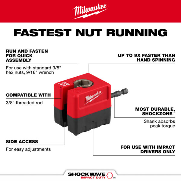 MILWAUKEE SHOCKWAVE™ Impact Duty 3/8" Threaded Rod Nut Runner - Image 2