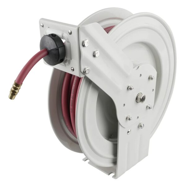 Light grey TOPRING Hose Reel With red 3/8" I.D. 50 ft. Polymer Hose on the reel
