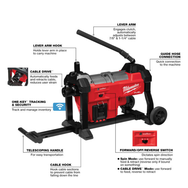 MILWAUKEE M18 FUEL™ Sewer Sectional Machine w/ CABLE-DRIVE™ 1-1/4" Kit - Image 2