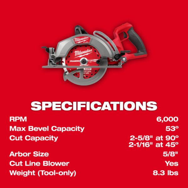 MILWAUKEE M18 FUEL™ 7-1/4" Rear Handle Circular Saw (Tool Only) - Image 6