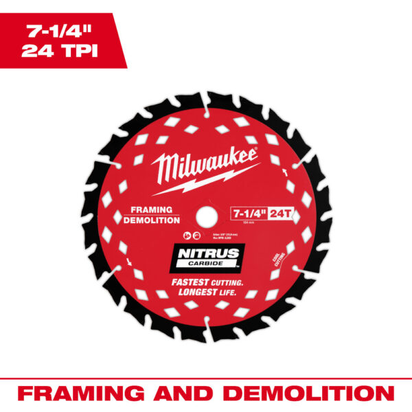 MILWAUKEE 7-1/4” 24T NITRUS™ Carbide Framing & Demolition Circular Saw Blade - Image 2