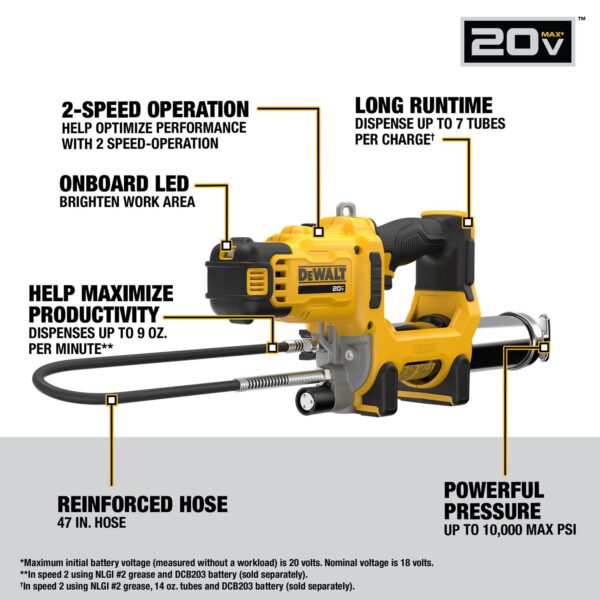 DEWALT 20V MAX* Cordless 10,000 PSI Variable 2-Speed Grease Gun (Tool Only) - Image 2