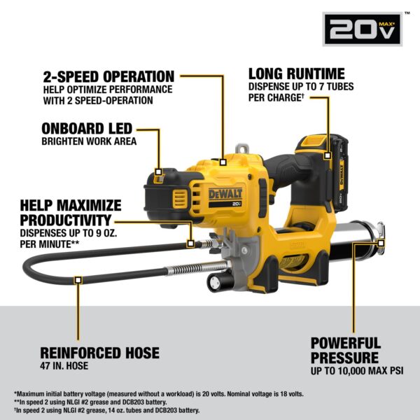 DEWALT 20V MAX* Cordless 10,000 PSI Variable 2-Speed Grease Gun Kit - Image 3