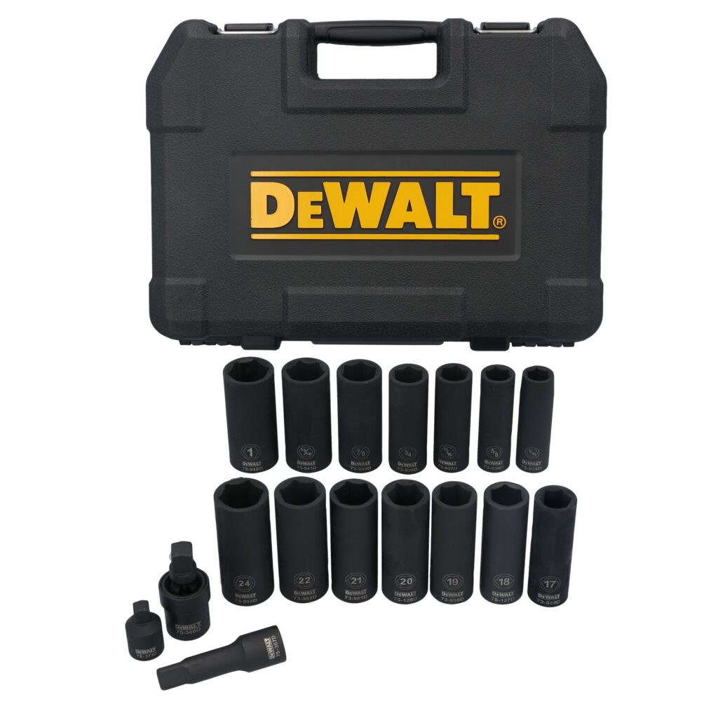 DEWALT 17pc SAE/Metric Socket Set 1/2" Drive Impact Deep w/ Case DWMT45435