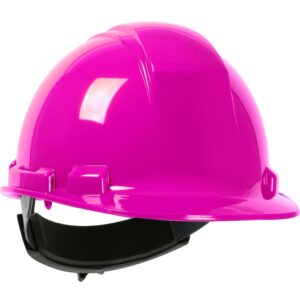 Pink hard hat with black head band