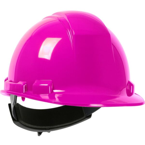 Pink hard hat with black head band