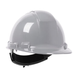 Grey hard hat with a black head band