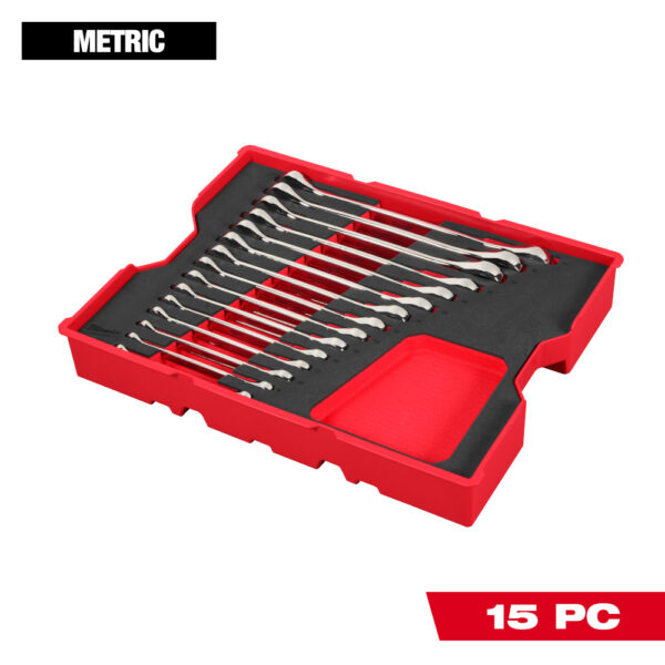 MILWAUKEE 15pc. Metric Ratcheting Combination Wrench Set with Tray for PACKOUT™ - Image 2
