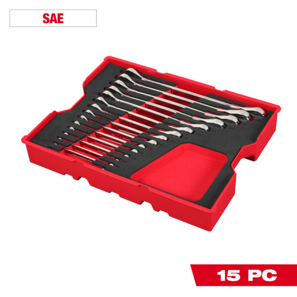 MILWAUKEE 15pc. SAE Ratcheting Combination Wrench Set with Tray for PACKOUT™ - Image 2