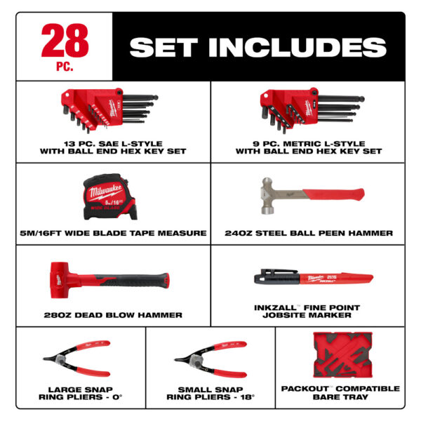 MILWAUKEE 28pc. Hex Key & Hammer Set with Tray for PACKOUT™ Drawers - Image 4