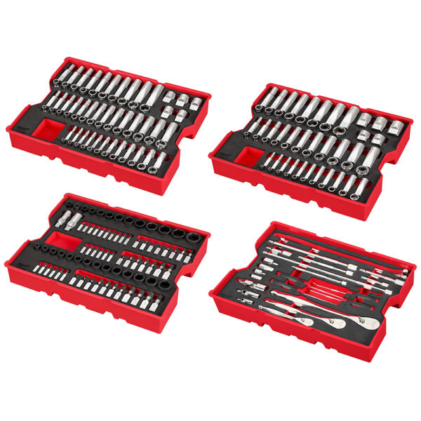 MILWAUKEE 242pc. 1/4”, 3/8”, & 1/2” Drive Metric & SAE Ratchet & Socket Set in 4 Trays