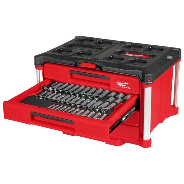 MILWAUKEE 242 Pc. 1/4”, 3/8”, & 1/2” Drive Metric & SAE Ratchet & Socket Set in a Packout Drawer