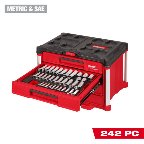 MILWAUKEE 242 Pc. 1/4”, 3/8”, & 1/2” Drive Metric & SAE Ratchet & Socket Set - Image 2