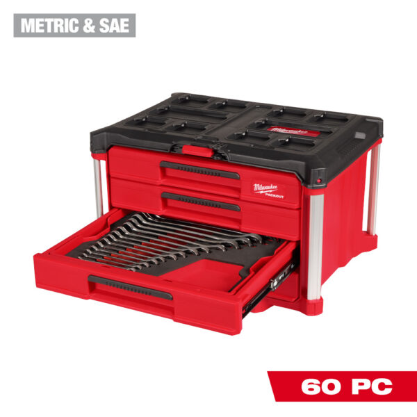 MILWAUKEE 60pc. Metric & SAE Combination Wrench Set with PACKOUT™ 4-Drawer - Image 2