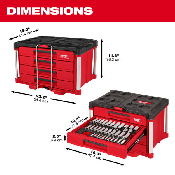 MILWAUKEE 60pc. Metric & SAE Combination Wrench Set with PACKOUT™ 4-Drawer - Image 3