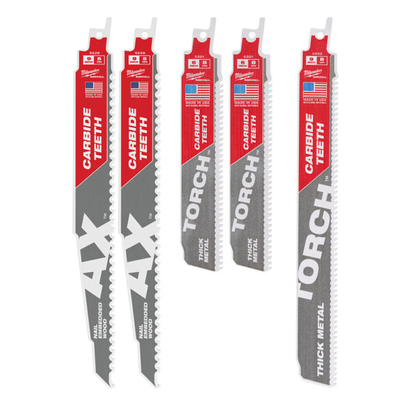 5 Carbide Demolition Wood & Metal Cutting Reciprocating Blades