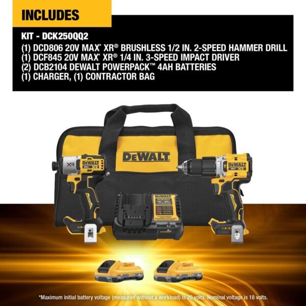 DEWALT 20V MAX* XR® 2-Speed Hammer Drill & Impact 2-Tool Combo Kit w/PowerPack - Image 4