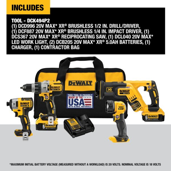 DEWALT® 20V MAX* XR Brushless 4 Tool Combo Kit - Image 7
