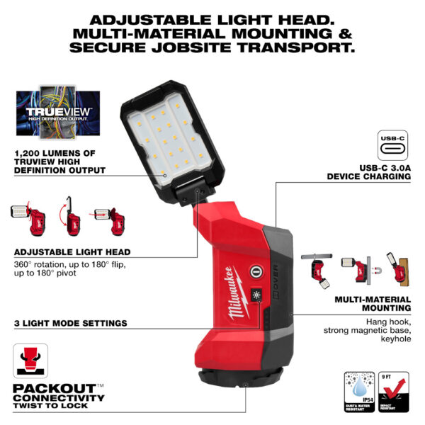 MILWAUKEE M12™ ROVER™ Multi-Directional Flood Light w/ PACKOUT™ Compatibility - Image 2